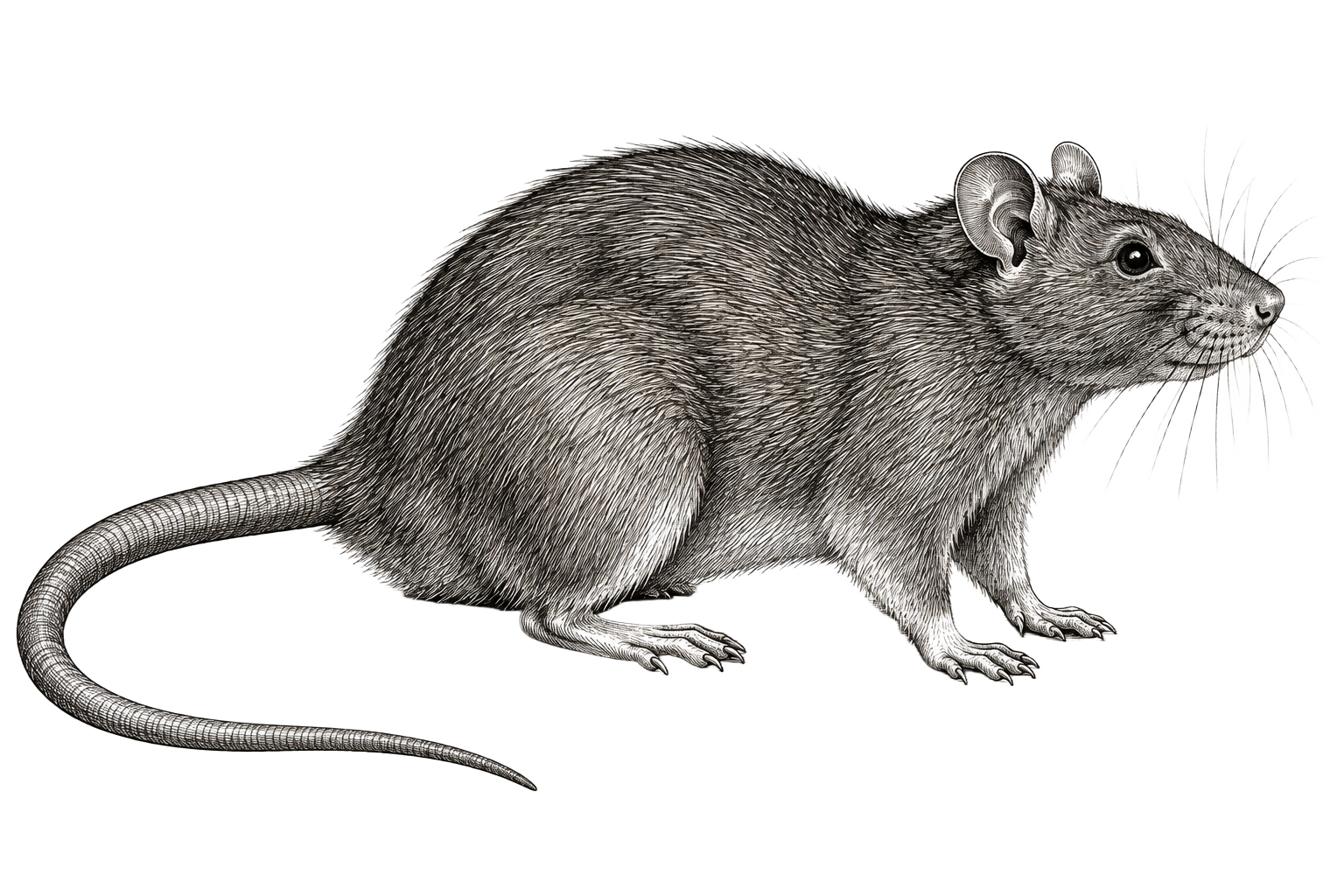 Engraving of a brown rat, Rattus norvegicus